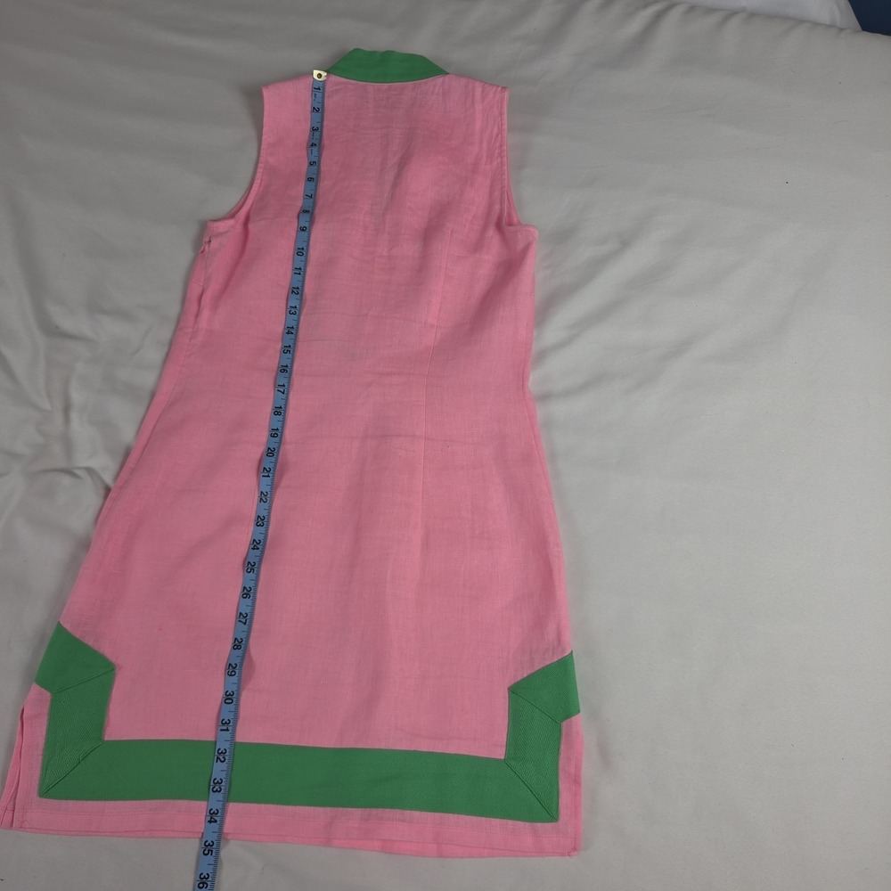 STS Sail To Sable Linen Dress 60s Inspired Pink & Green Sleeveless  XS - Picture 6 of 8